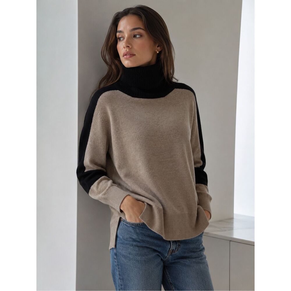 ETRO Turtleneck Sweater Cashmere Wool Camel L Made in Italy